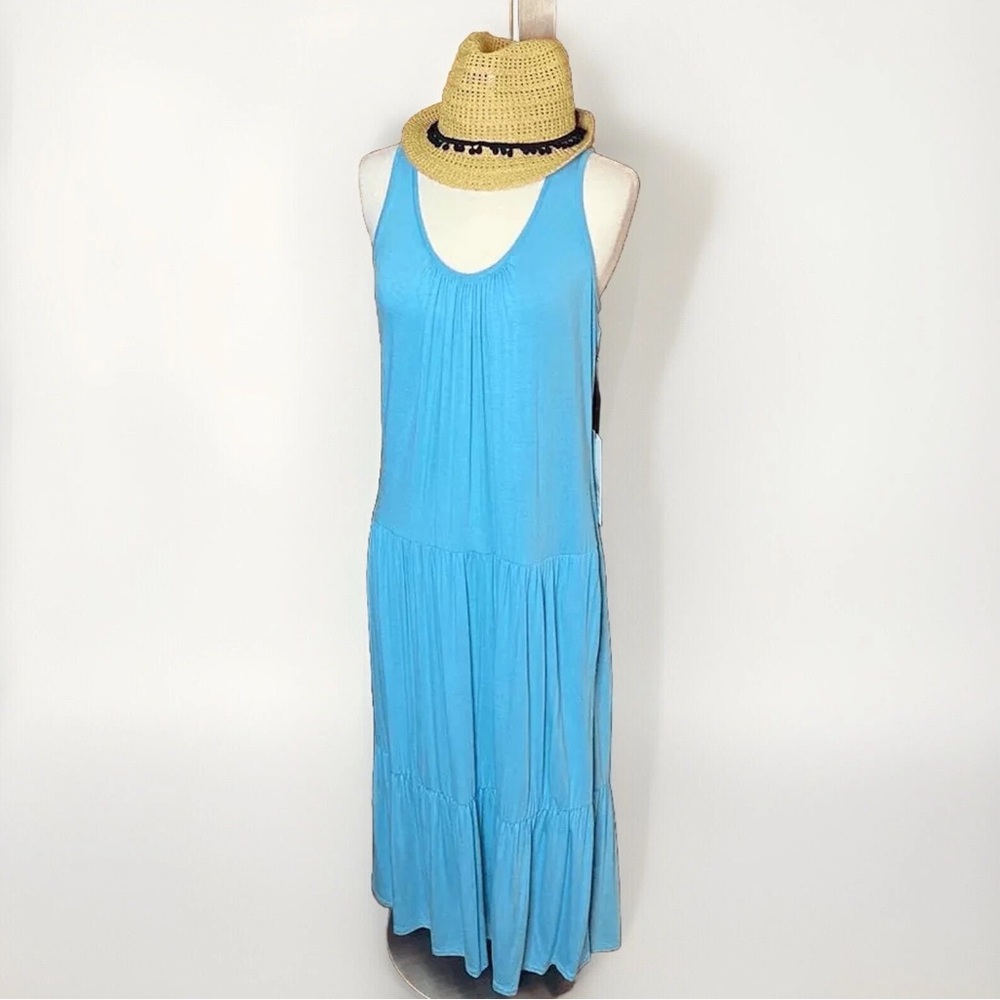Calvin Klein Tiered Blue Maxi Dress​ NWT Size 10 Boho Beach